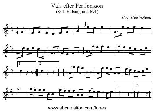 Vals efter Per Jonsson - staff notation