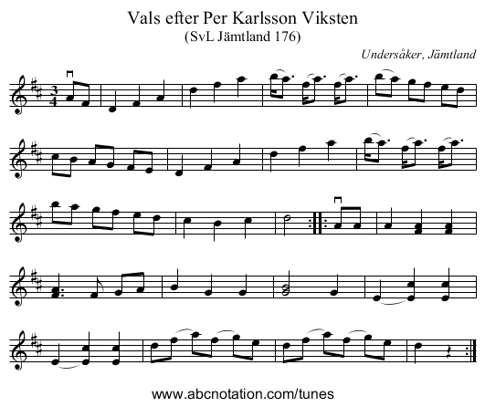 Vals efter Per Karlsson Viksten - staff notation