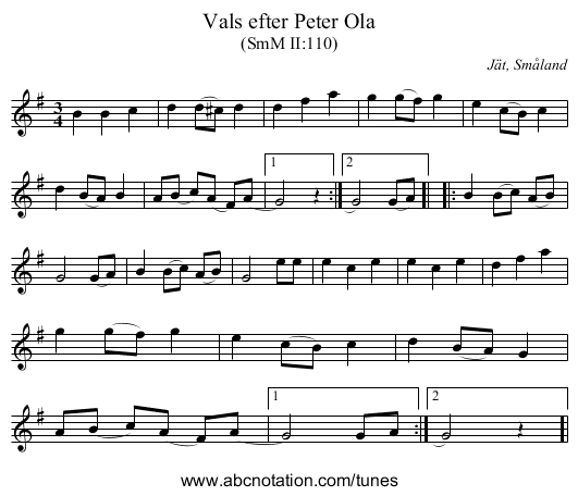 Vals efter Peter Ola - staff notation