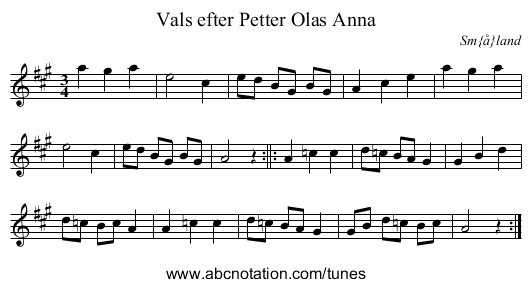 Vals efter Petter Olas Anna - staff notation