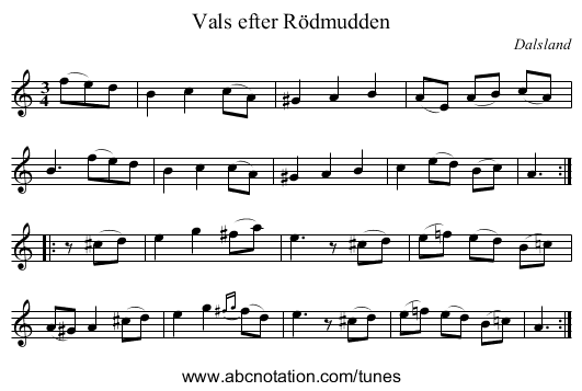 Vals efter R&ouml;dmudden - staff notation