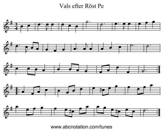 Vals efter R&ouml;st Pe - staff notation