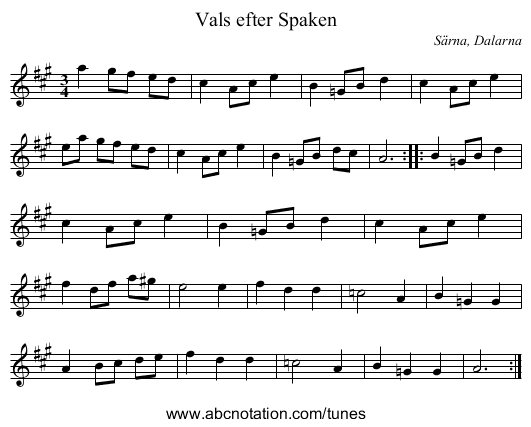 Vals efter Spaken - staff notation