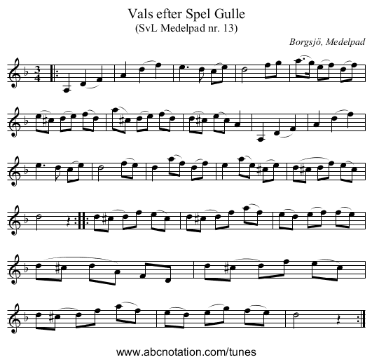 Vals efter Spel Gulle - staff notation