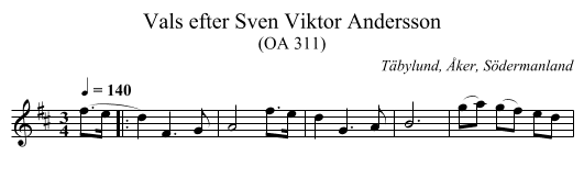 Vals efter Sven Viktor Andersson - staff notation