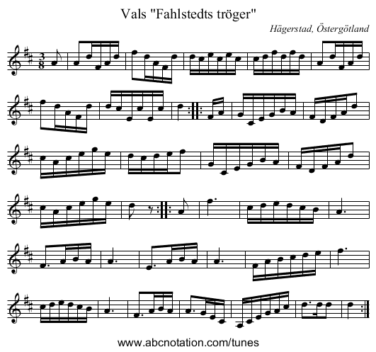 Vals Fahlstedts tröger - staff notation