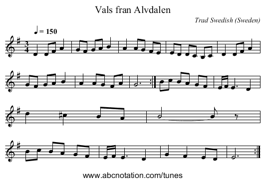 Vals fran Alvdalen - staff notation