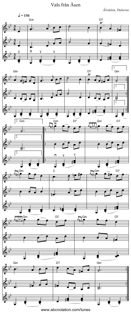 Vals från Åsen - staff notation