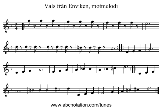 Vals från Enviken, motmelodi - staff notation