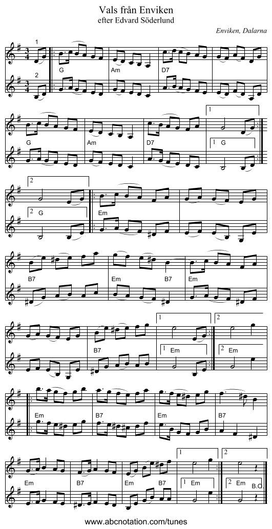 Vals från Enviken - staff notation