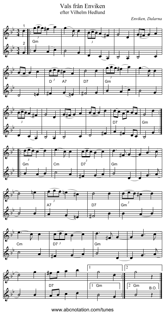 Vals från Enviken - staff notation