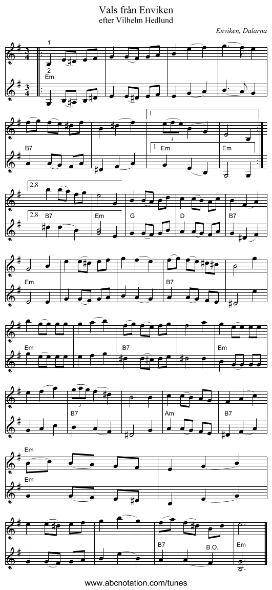 Vals från Enviken - staff notation