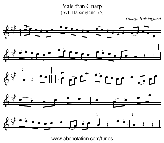 Vals från Gnarp - staff notation