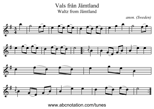 Vals fr&aring;n Jämtland - staff notation