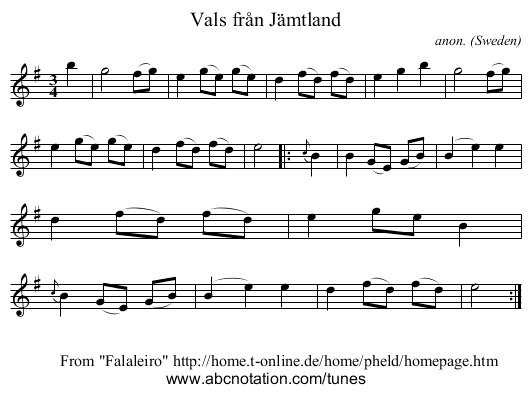 Vals fr&aring;n J&auml;mtland - staff notation