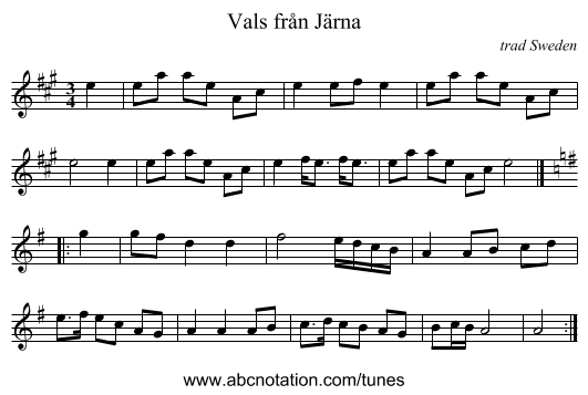 Vals fr&aring;n J&auml;rna - staff notation