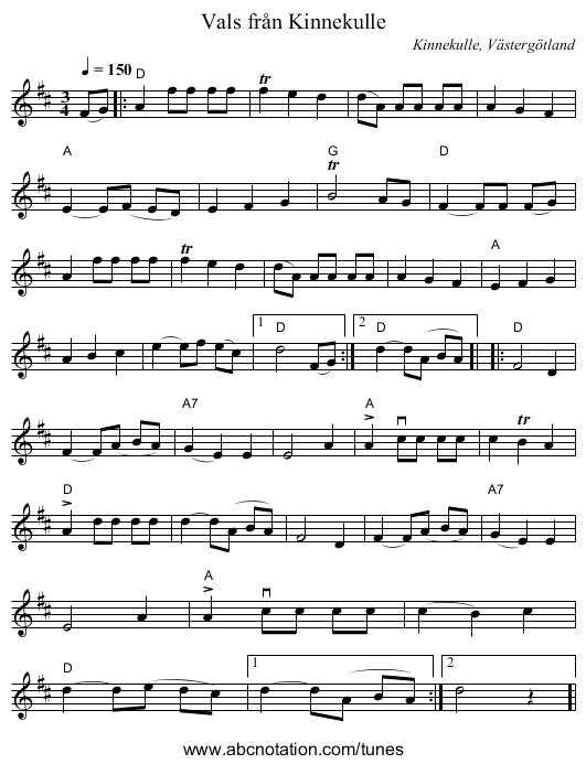 Vals från Kinnekulle - staff notation