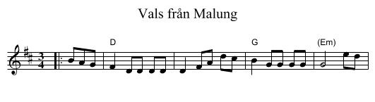 Vals fr&aring;n Malung - staff notation