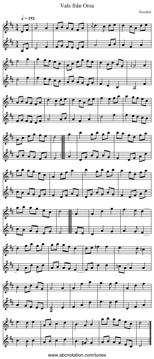 Vals från Orsa - staff notation