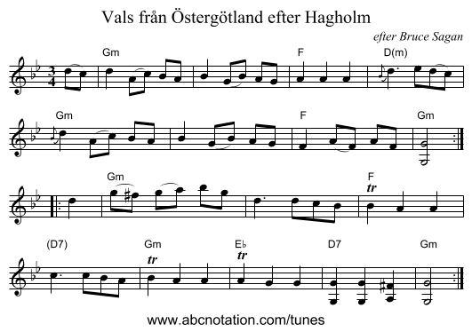 Vals fr&aring;n &Ouml;sterg&ouml;tland efter Hagholm - staff notation