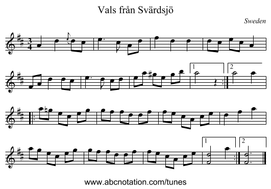 Vals från Svärdsjö - staff notation