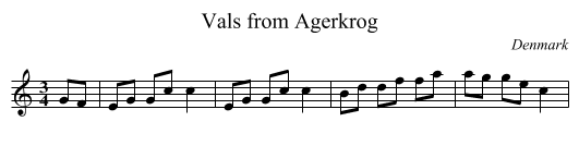 Vals from Agerkrog - staff notation