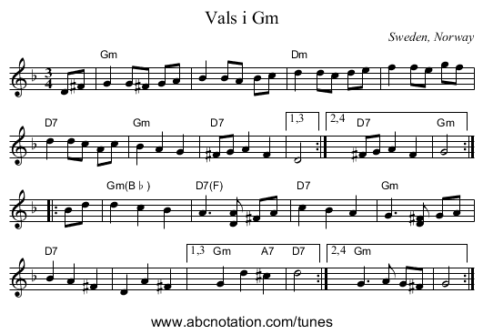 Vals i Gm - staff notation