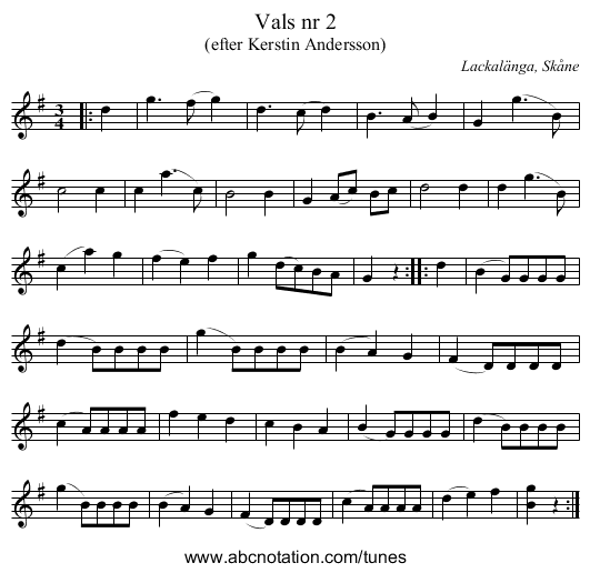Vals nr 2 - staff notation