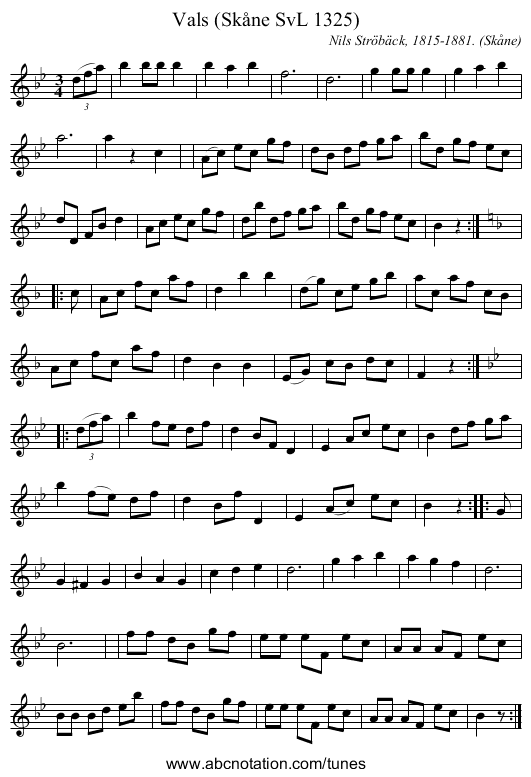 Vals (Sk&aring;ne SvL 1325) - staff notation