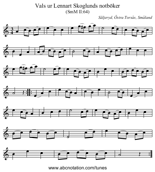 Vals ur Lennart Skoglunds notböker - staff notation