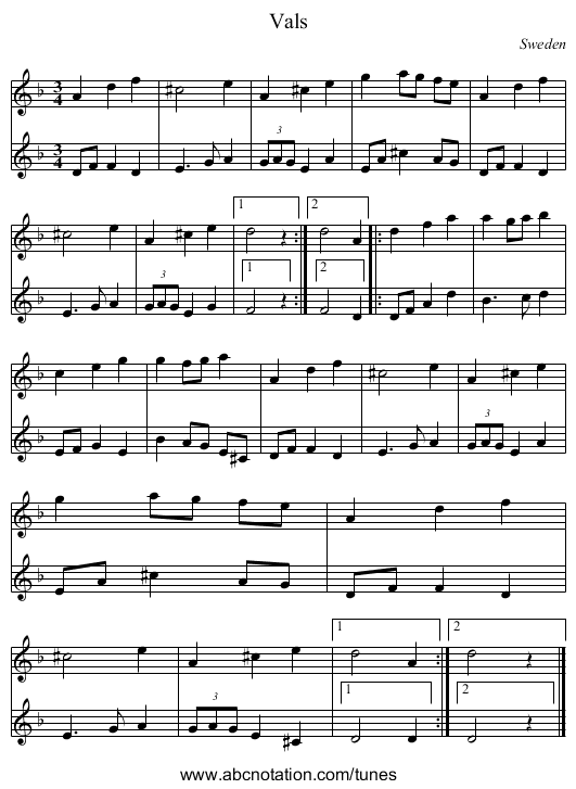 Vals - staff notation