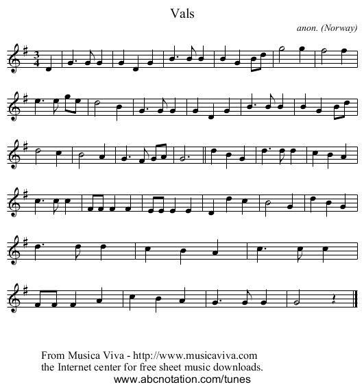 Vals - staff notation