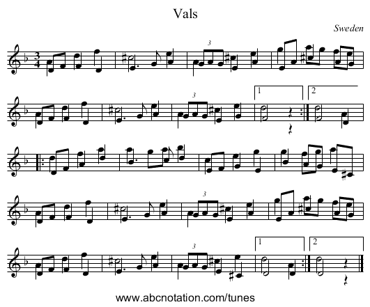 Vals - staff notation