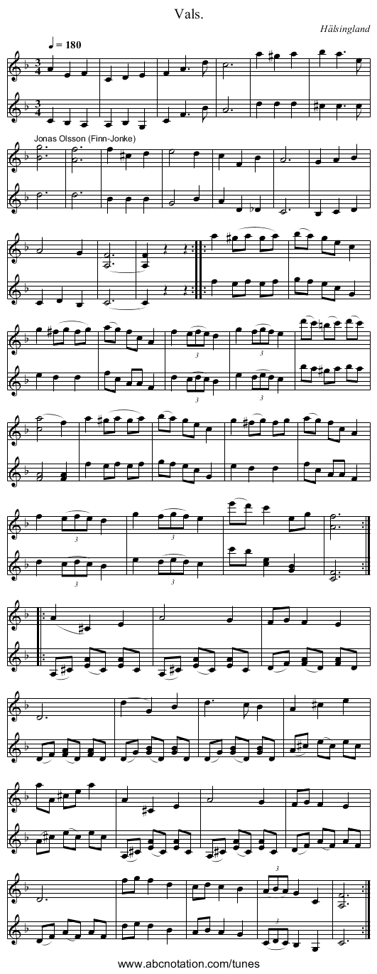 Vals. - staff notation