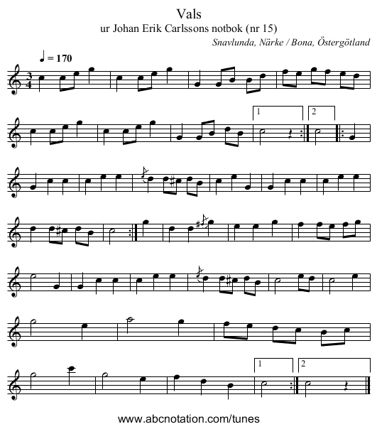 Vals - staff notation