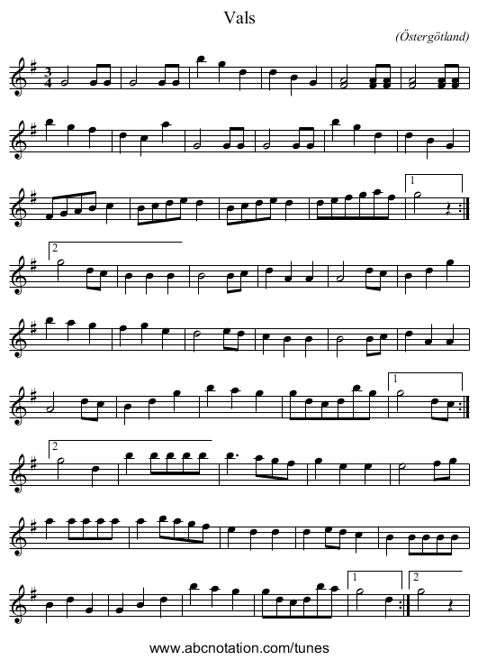 Vals - staff notation