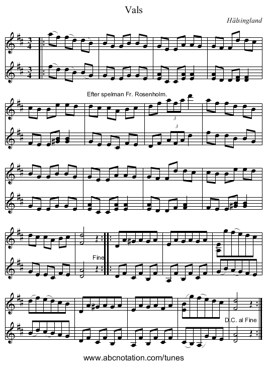 Vals - staff notation