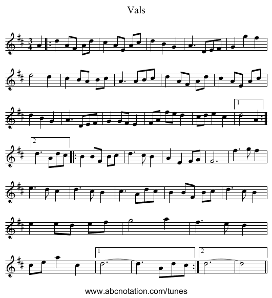 Vals - staff notation
