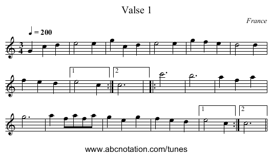Valse 1 - staff notation