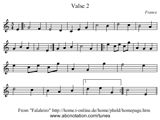 Valse 2 - staff notation