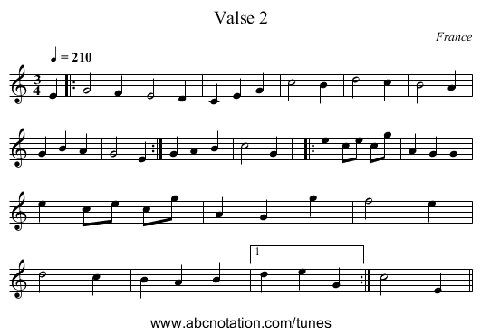 Valse 2 - staff notation
