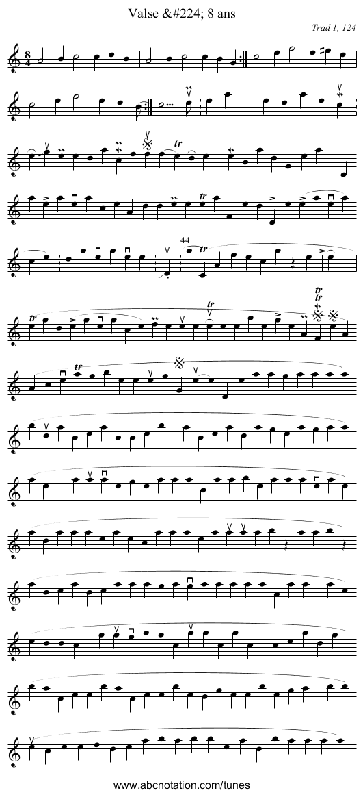 Valse à 8 ans - staff notation