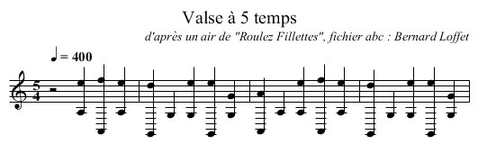 Valse à 5 temps - staff notation
