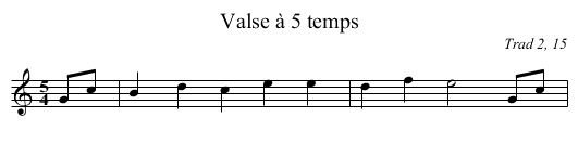 Valse à 5 temps - staff notation
