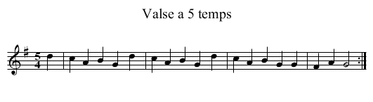Valse a 5 temps - staff notation