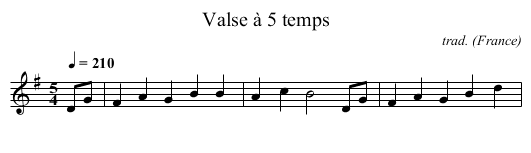 Valse à 5 temps - staff notation