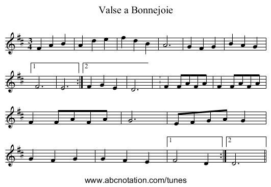 Valse a Bonnejoie - staff notation