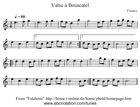 Valse à Bouscatel - staff notation