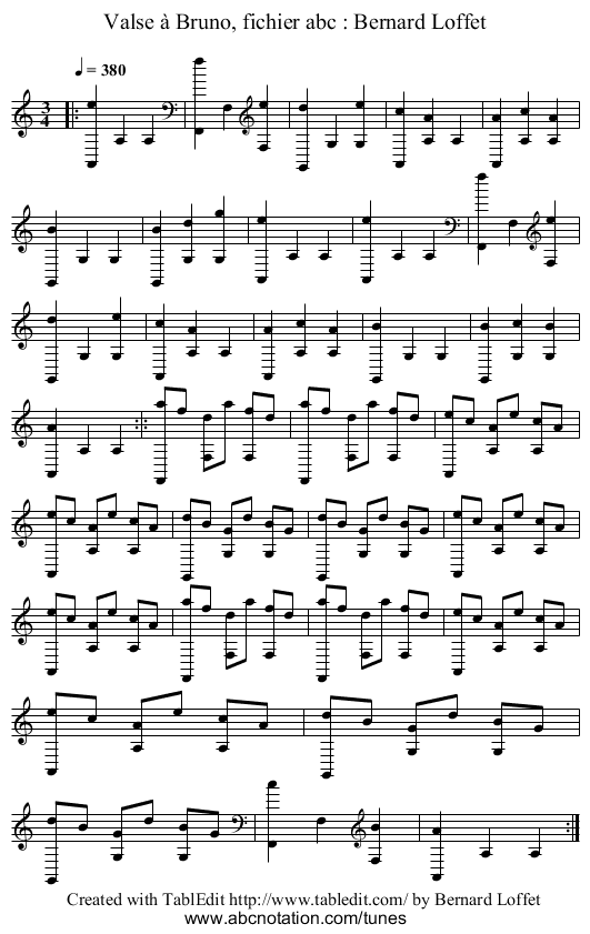 Valse à Bruno, fichier abc : Bernard Loffet - staff notation