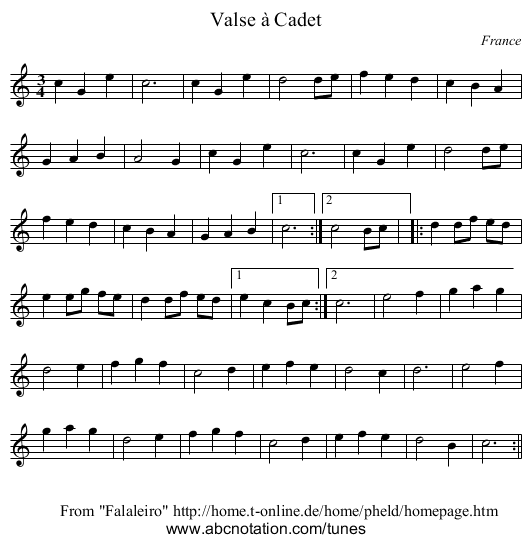 Valse à Cadet - staff notation